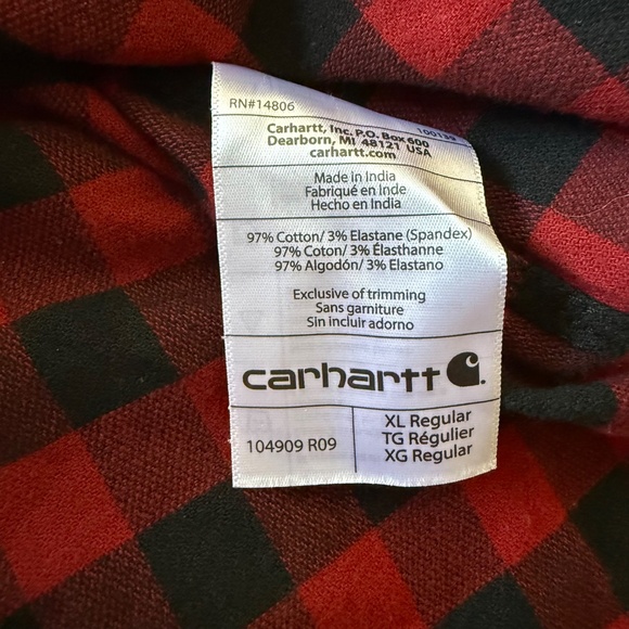 Carhartt Rugged Flex Buffalo Check Relaxed Fit Button up Flannel Shirt Mens XL - Picture 9 of 9